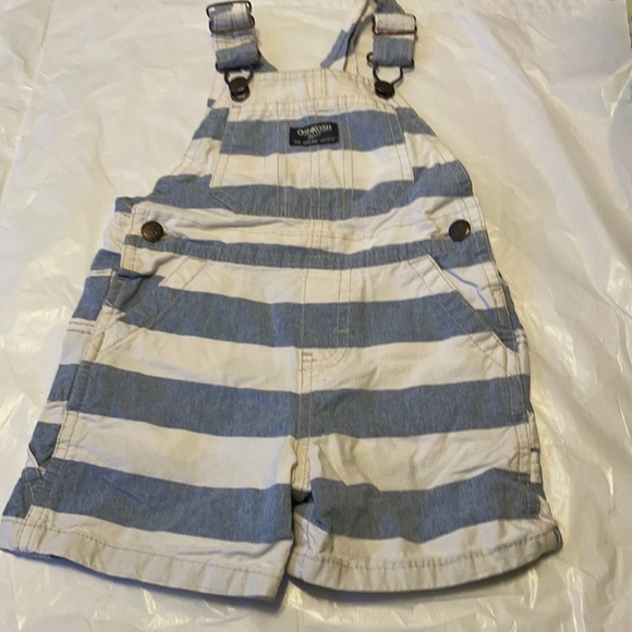 VINTAGE THICK STRIPED OVERALL SHORTS LGT BLUEWHITE - Picture 1 of 9